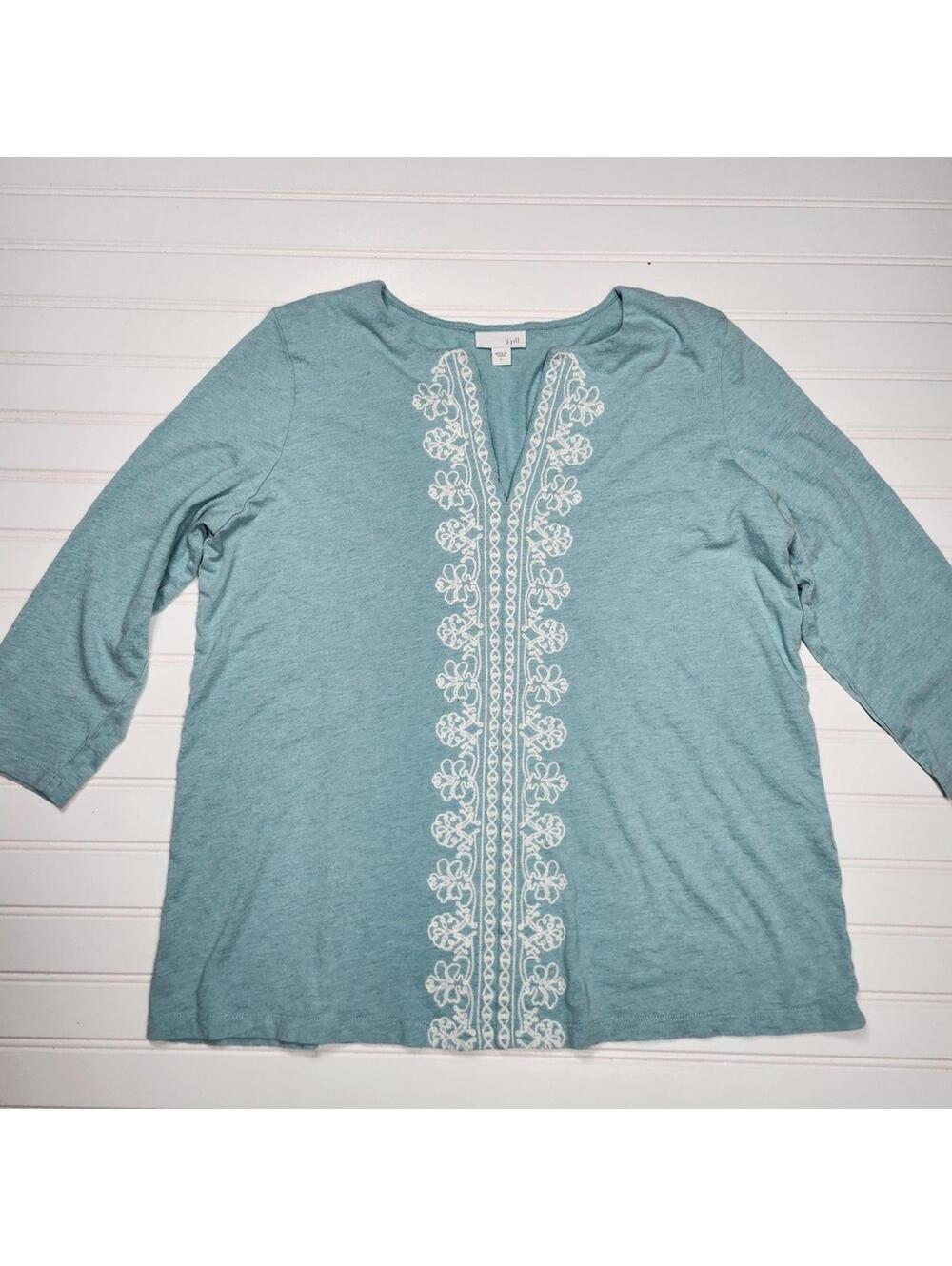 J. Jill Women's Light Blue Embroidered Tunic Top, Size Large